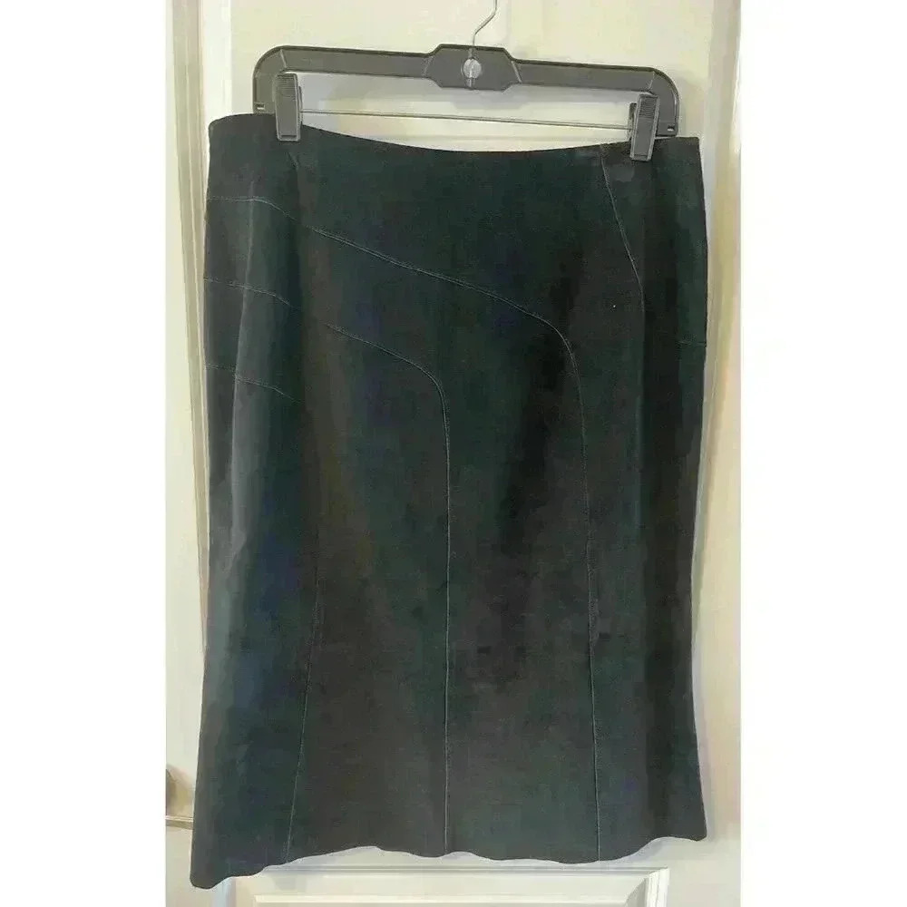 Alfani Women's Genuine Suede Leather Skirt Size 12 Black Knee Length NEW